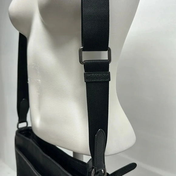 Coach Thompson Crossbody Bag Purse Jacquard Center Stripe Pebble Leather Black - Picture 6 of 12